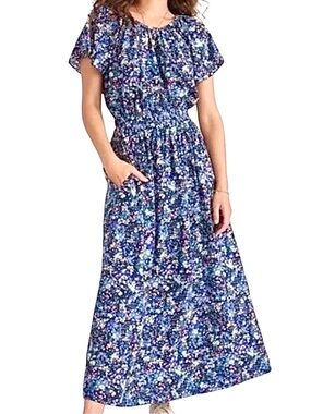Marine Layer Charlotte Floral Maxi Blue Dress M Tencel Cottagecore Boho NWT
